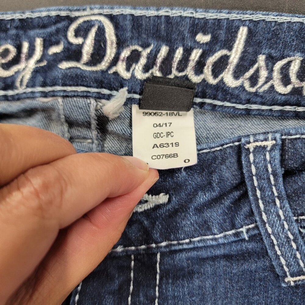 Harley Davidson Angel Wing Biker Bling Pocket Jeans Womens 0 Tall Y2K Dark Wash - Picture 6 of 12